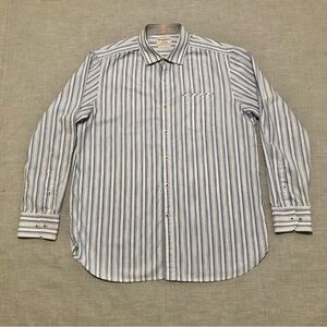 Tommy Bahama Jeans Island Crafted Men's Blue Striped Button Down Shirt Size Med